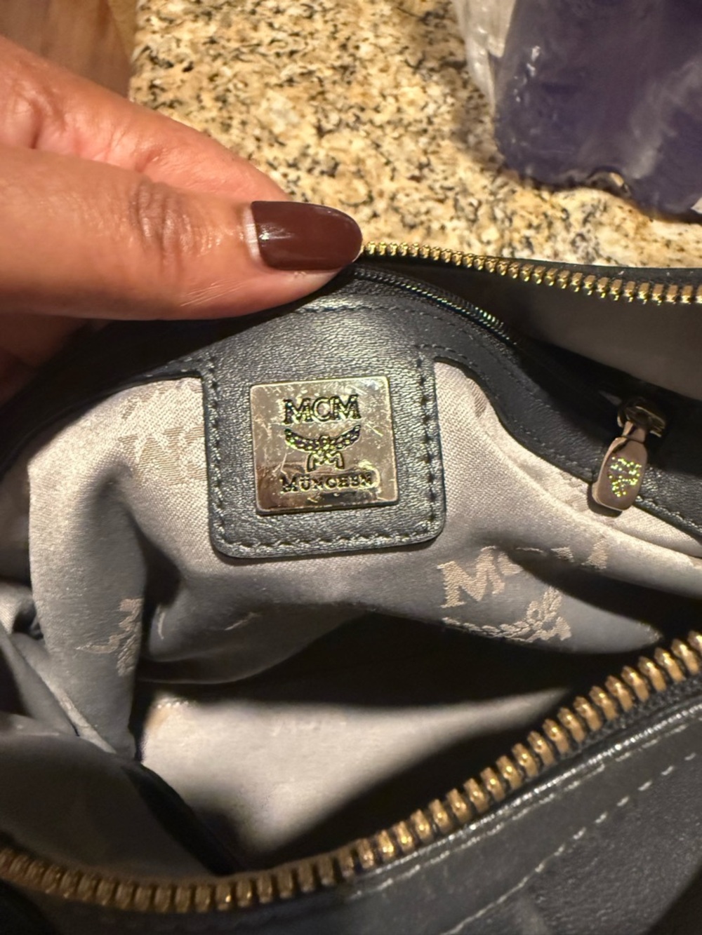 MCM Black Embossed Leather Shoulder Hobo Bag - Picture 10 of 13